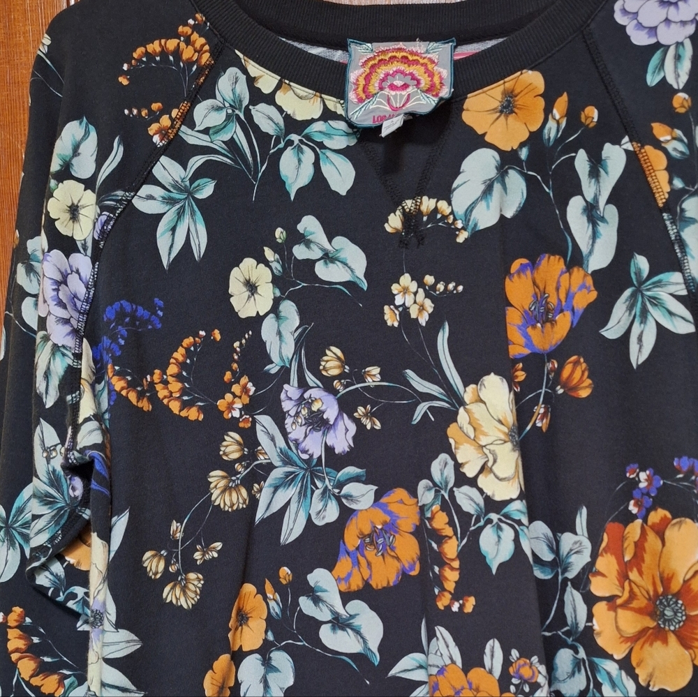 Johnny Was Charcoal With Floral Design Crewneck Sweatshirt